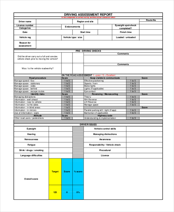 driving assessment form