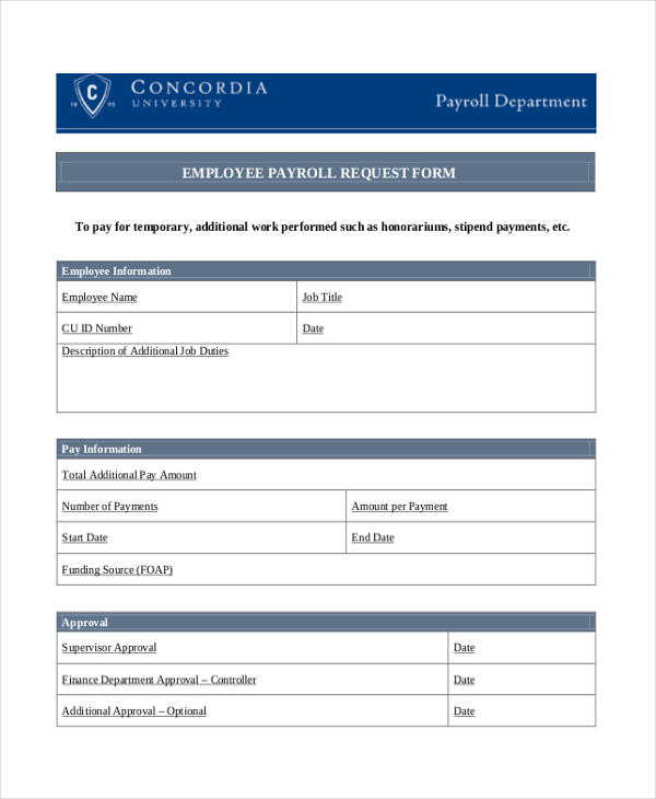 employee payroll request form