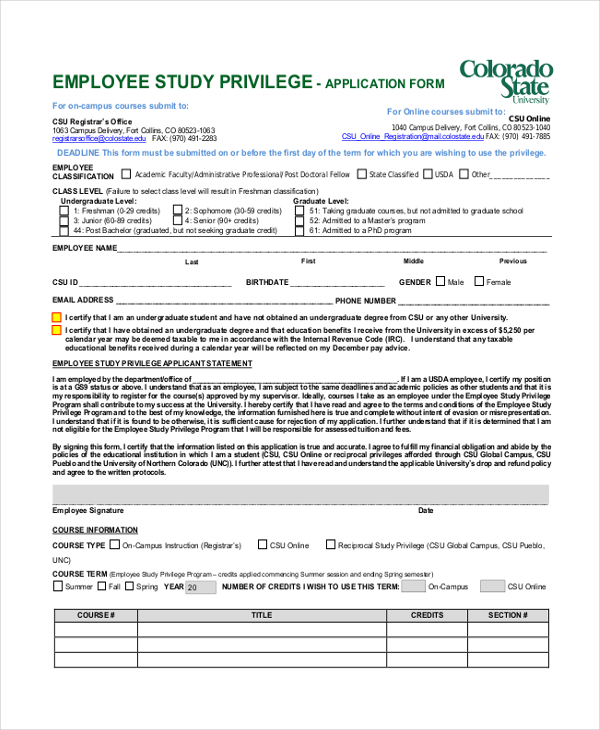 employee study privilege application form