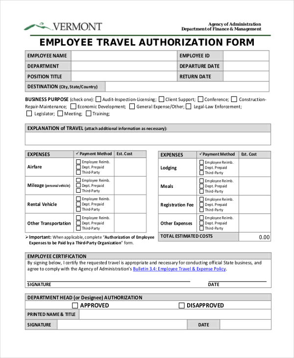 Employee Travel Information forms