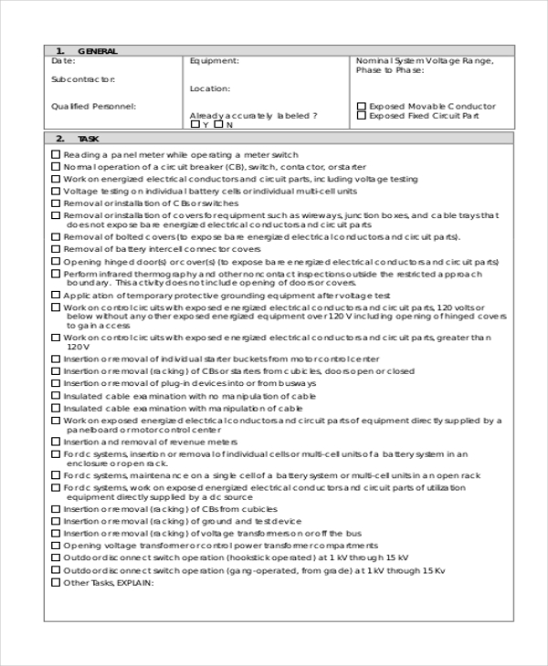electrical risk assessment form
