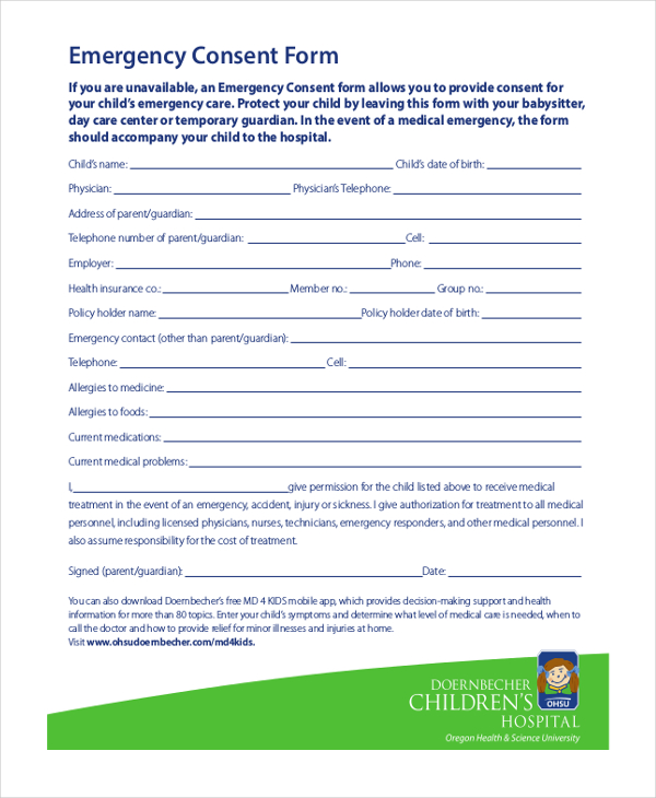 emergency consent form