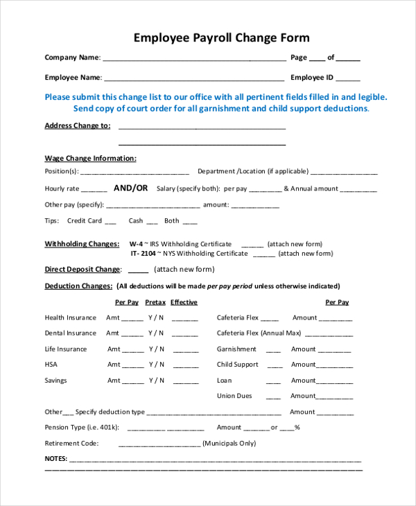 Printable Pay Rate Change Form Printable Forms Free Online
