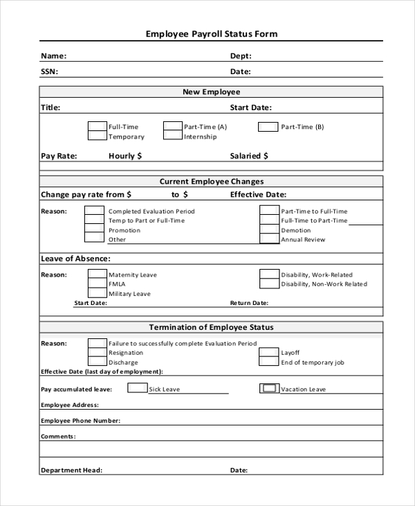 employee payroll status form