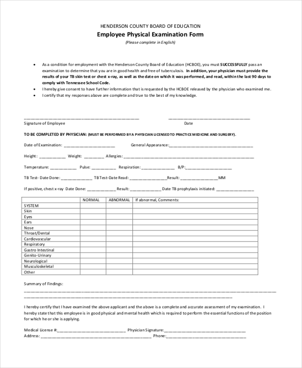 FREE 16+ Physical Examination Form Samples, PDF, MS Word, Google Docs ...