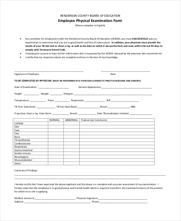FREE 13 Sample Physical Examination Forms In PDF MS Word Excel