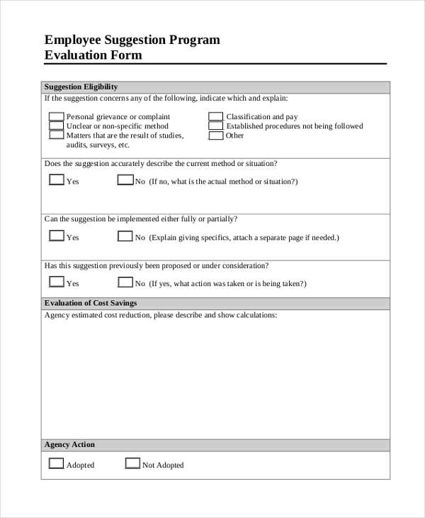 employee suggestion program evaluation form