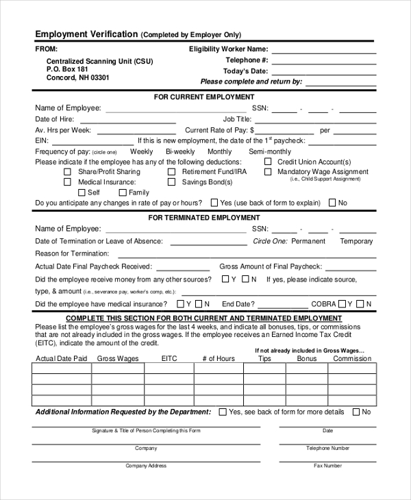 employer verification form