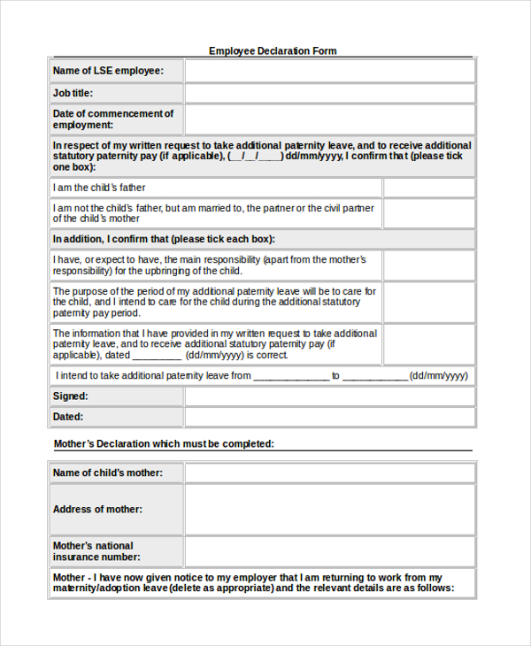 Free 27 Sample Employment Forms In Pdf Ms Word Excel 8285