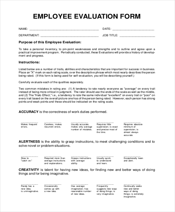 employment evaluation form