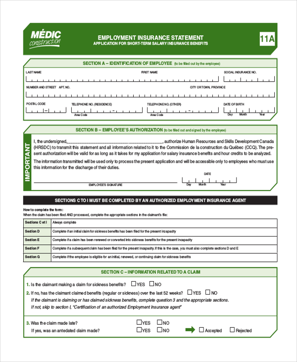 employment insurance form