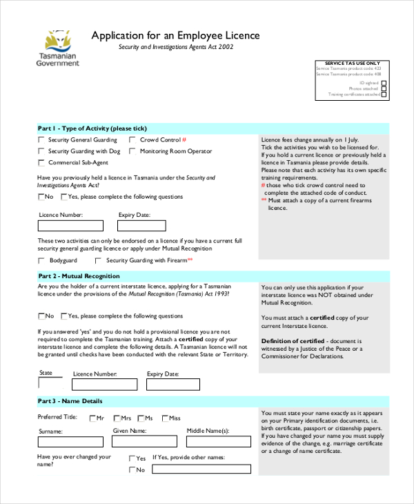 employment licence form
