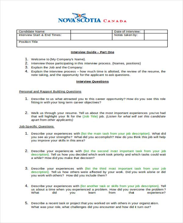 employment interview questionnaire form