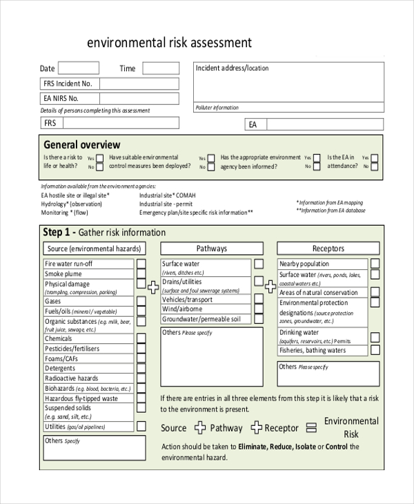 Free 19 Sample Risk Assessment Forms In Ms Word Pdf Excel 