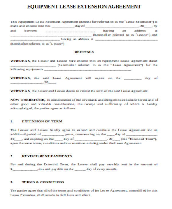 equipment lease extension agreement form