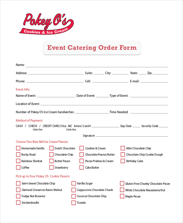 FREE 12+ Sample Catering Order Forms in PDF Excel Word