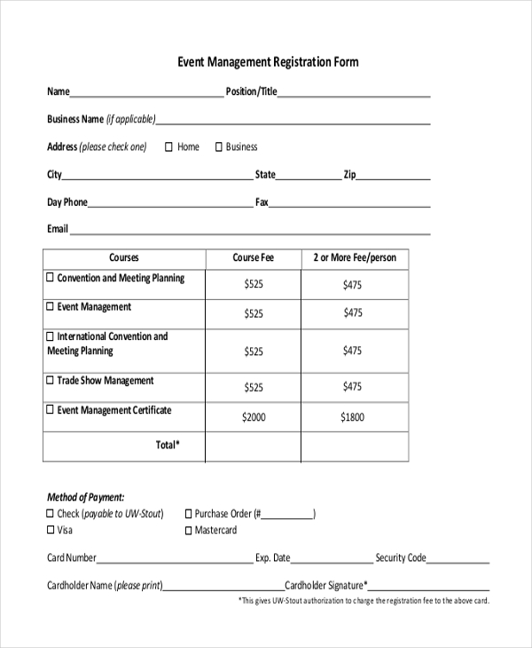 event management registration form
