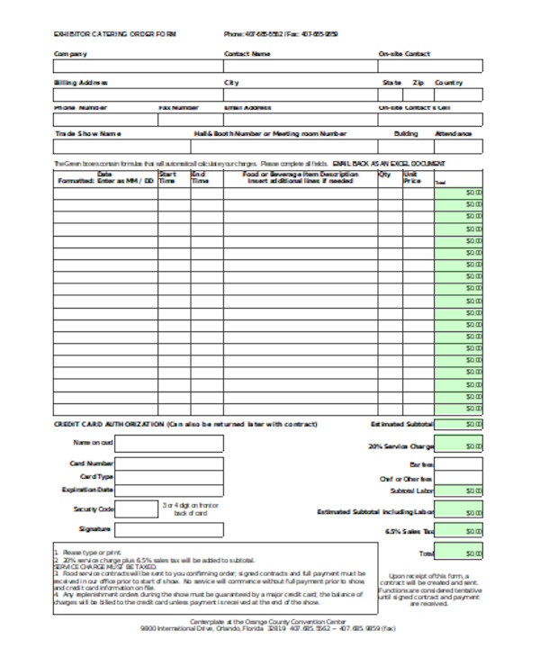 Free 12+ Sample Catering Order Forms In Pdf 