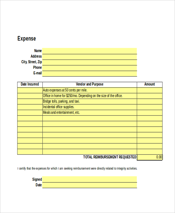 expense excel form1