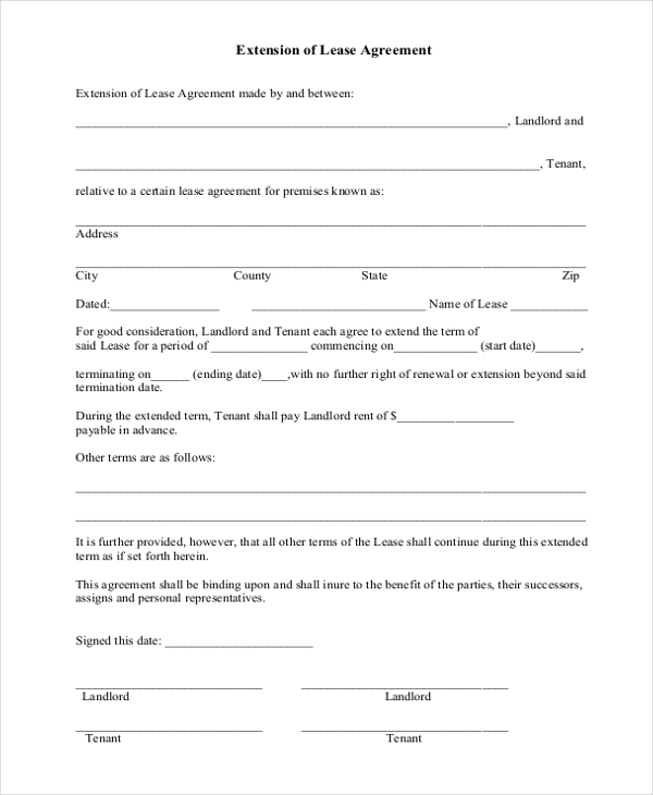 extension of lease agreement form
