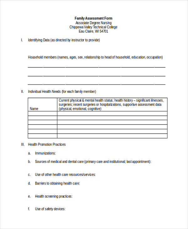 family assessment form