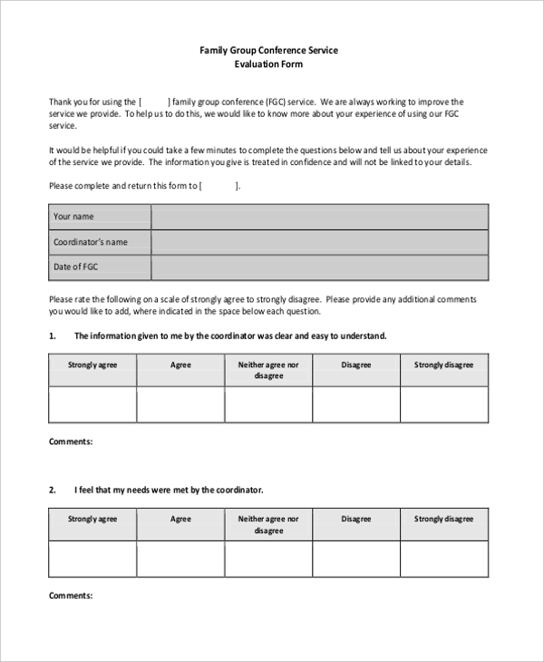 family group conference service evaluation form