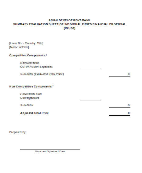 financial proposal evaluation form