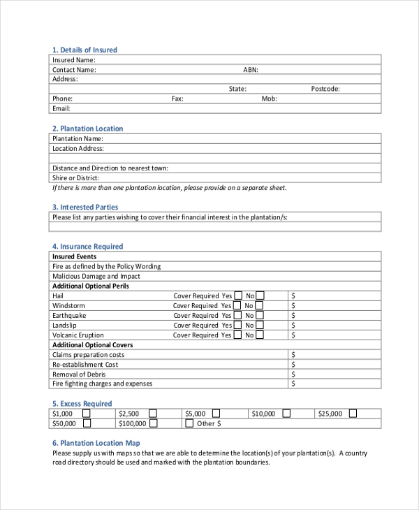 forestry insurance proposal form