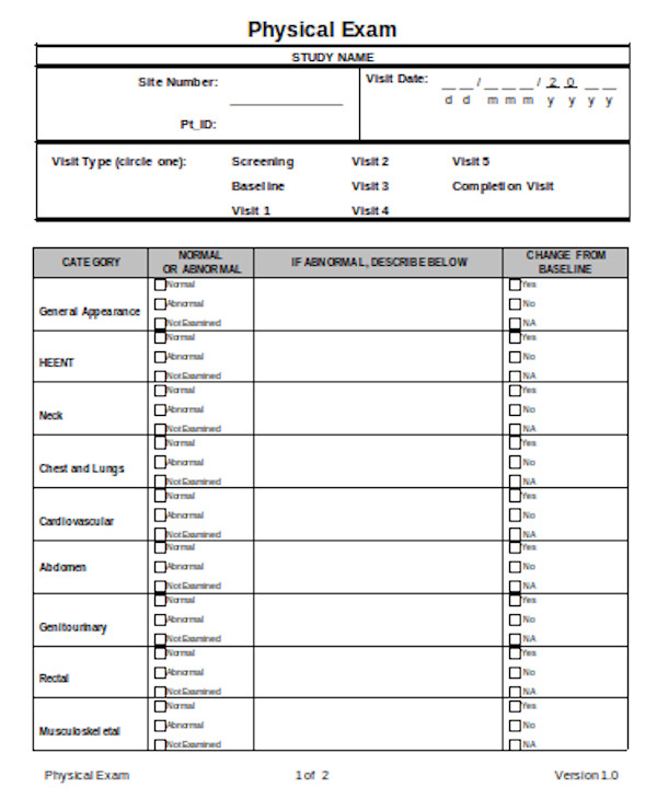 formal physical examination form