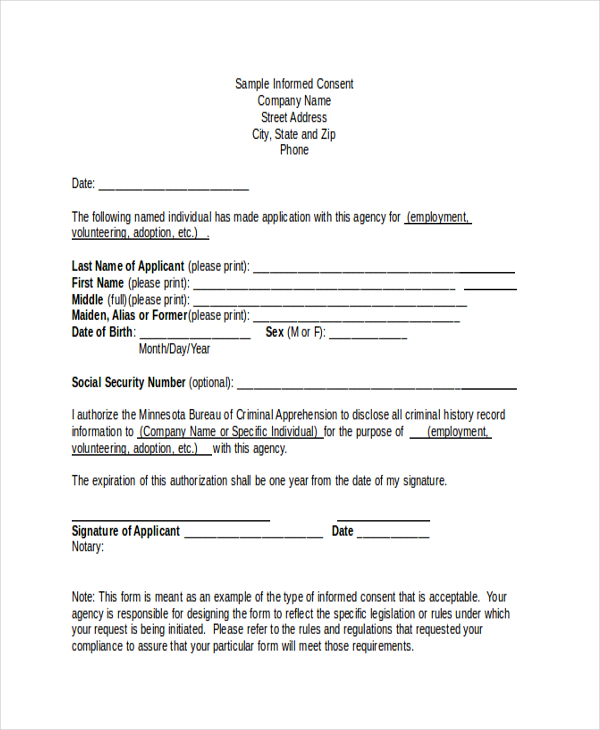 Free 12 Sample Informed Consent Forms In Ms Word Pdf Excel 1496