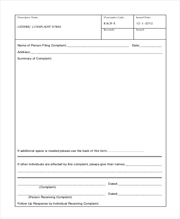 FREE 23+ Sample Complaint Forms in PDF | MS Word | Excel