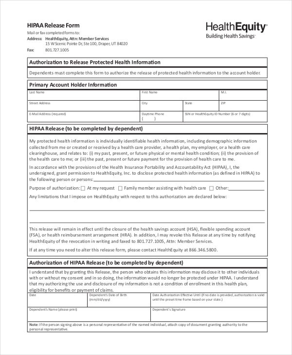 generic hipaa release form