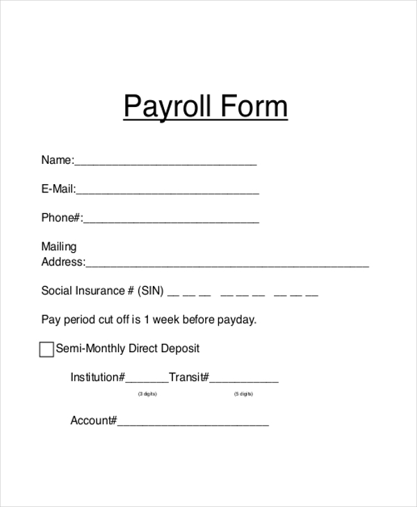 FREE 21 Sample Payroll Forms In MS Word PDF Excel