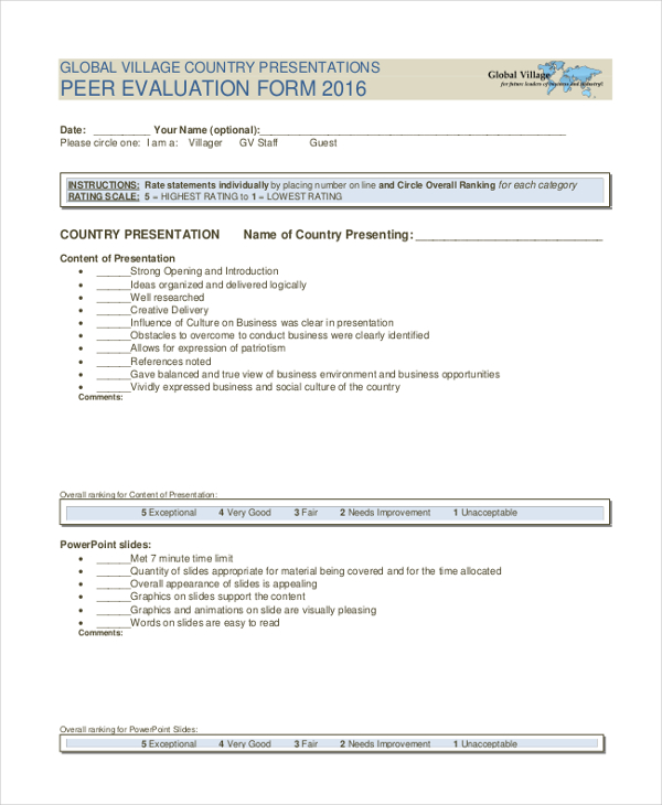 global village peer evaluation form