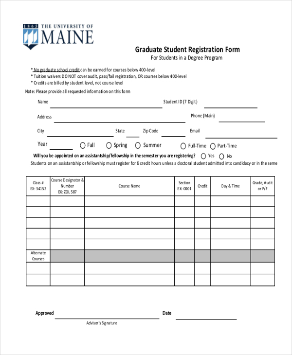 graduate student registration form