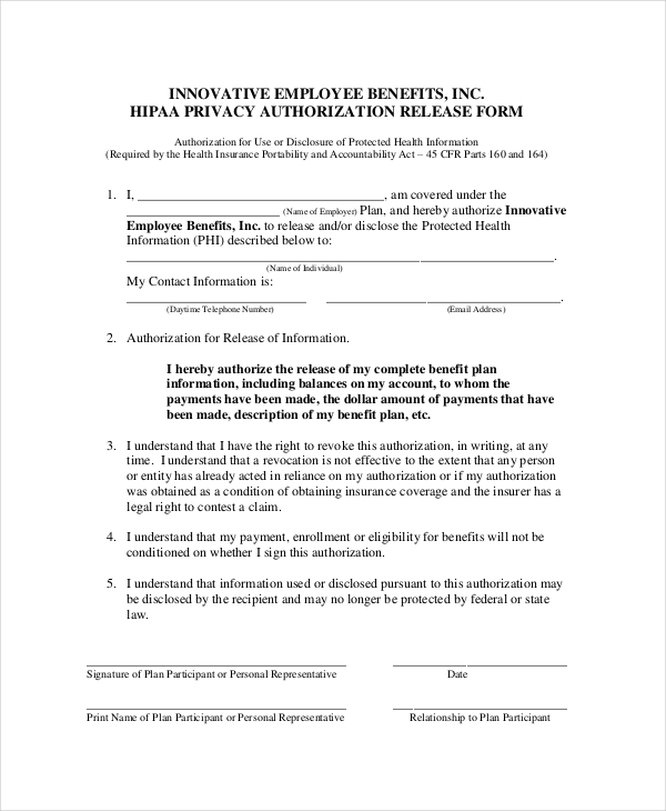 hipaa privacy authorization release form