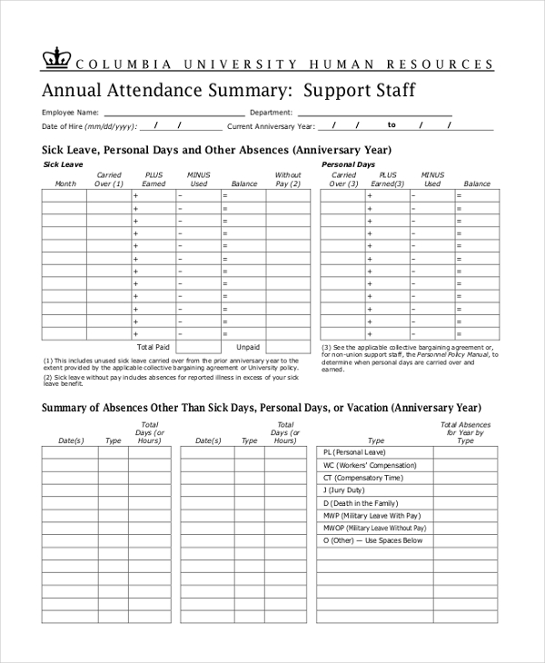 hr time attendance form