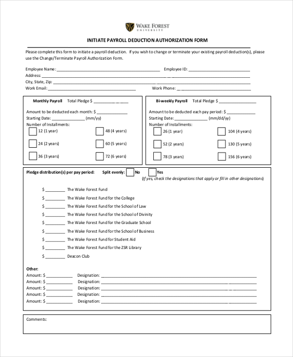 initiate payroll deduction authorization form