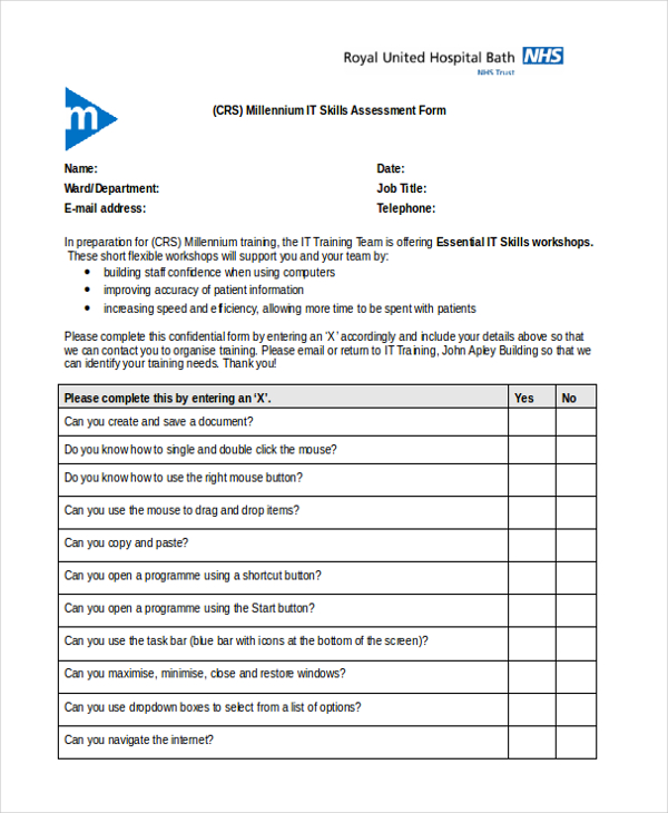 it skills assessment form