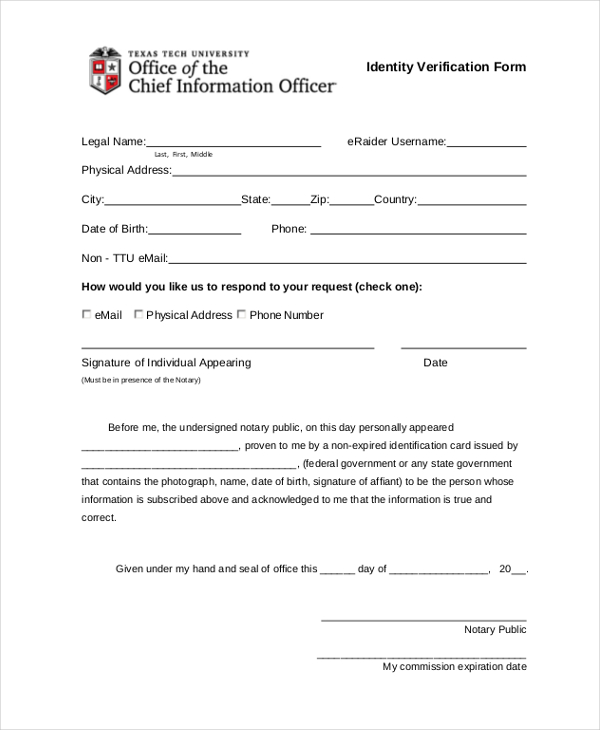 identity verification form