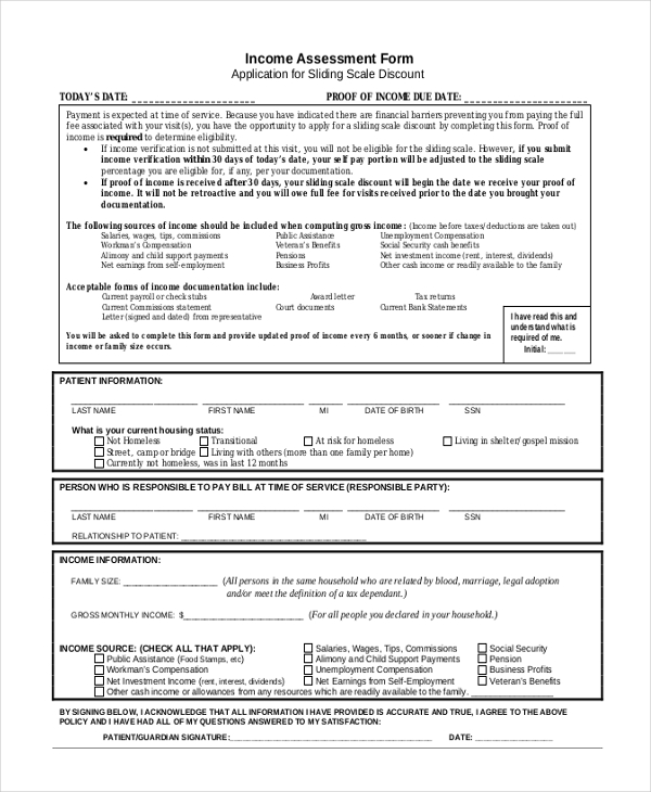 income assessment form