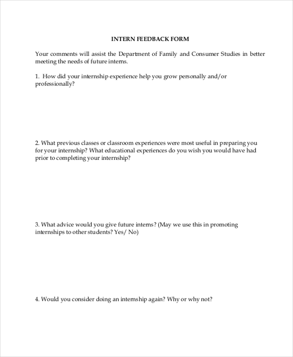 internship feedback form
