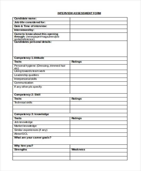 FREE 26+ Sample Assessment Forms in MS Word | PDF | Excel