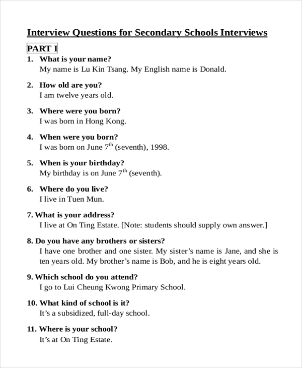 interview questions for secondary schools interviews