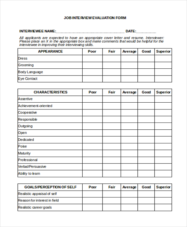 FREE 11 Sample Interview Evaluation Forms In PDF