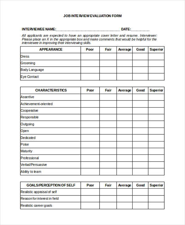 FREE 10 Sample Job Evaluation Forms In WORD PDF