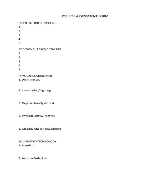 FREE 9+ Sample Job Assessment Forms in PDF | MS Word