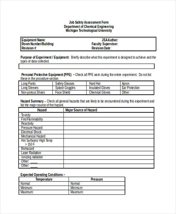 FREE 9+ Sample Job Assessment Forms in PDF MS Word