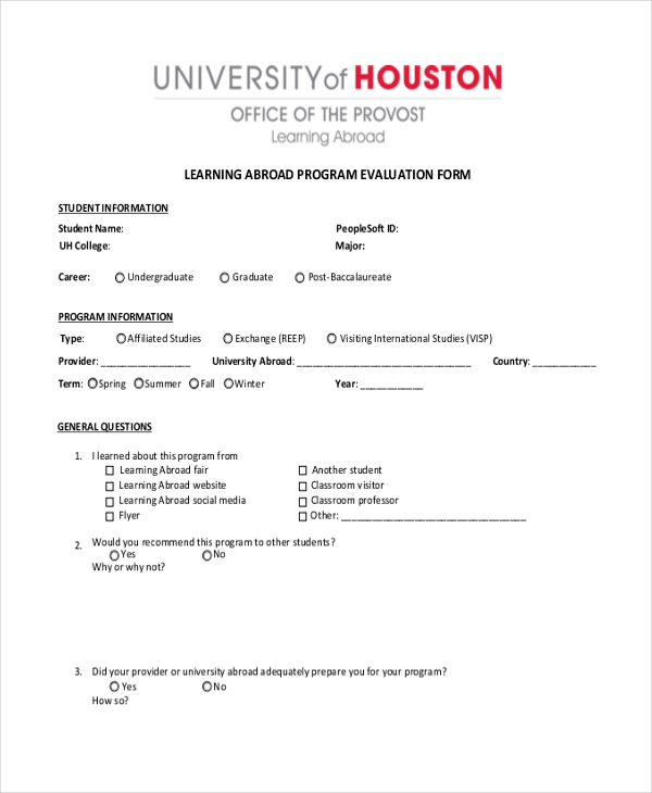 FREE 13+ Sample Program Evaluation Forms in PDF | Excel | Word