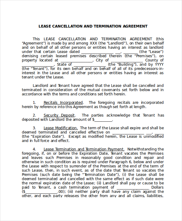 lease cancellation and termination agreement